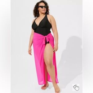 NWT Torrid Bright Hot Pink Glo Swim Mesh Sarong Cover Up